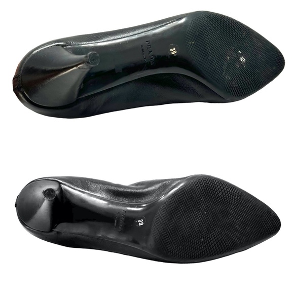 PRADA BLACK NAPPA SPORT B CALZATURE DONNA ELASTIC TOP CONE HEEL ROUND TOE PUMPS - Picture 5 of 15